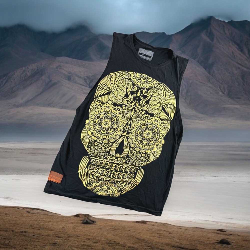 Day of the Dead Skull Tank Top Men‎ M Mexico Marico Shirt Santa Muerte Patch